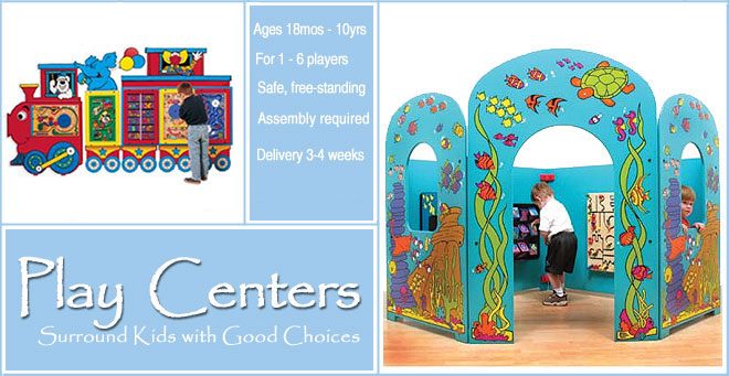 Waiting room toys: play centers, playhouses, specialty toys, children's specialty furniture, activity center.