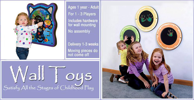 Waiting room toys: wall toys, wall panels, wall mounted play activities